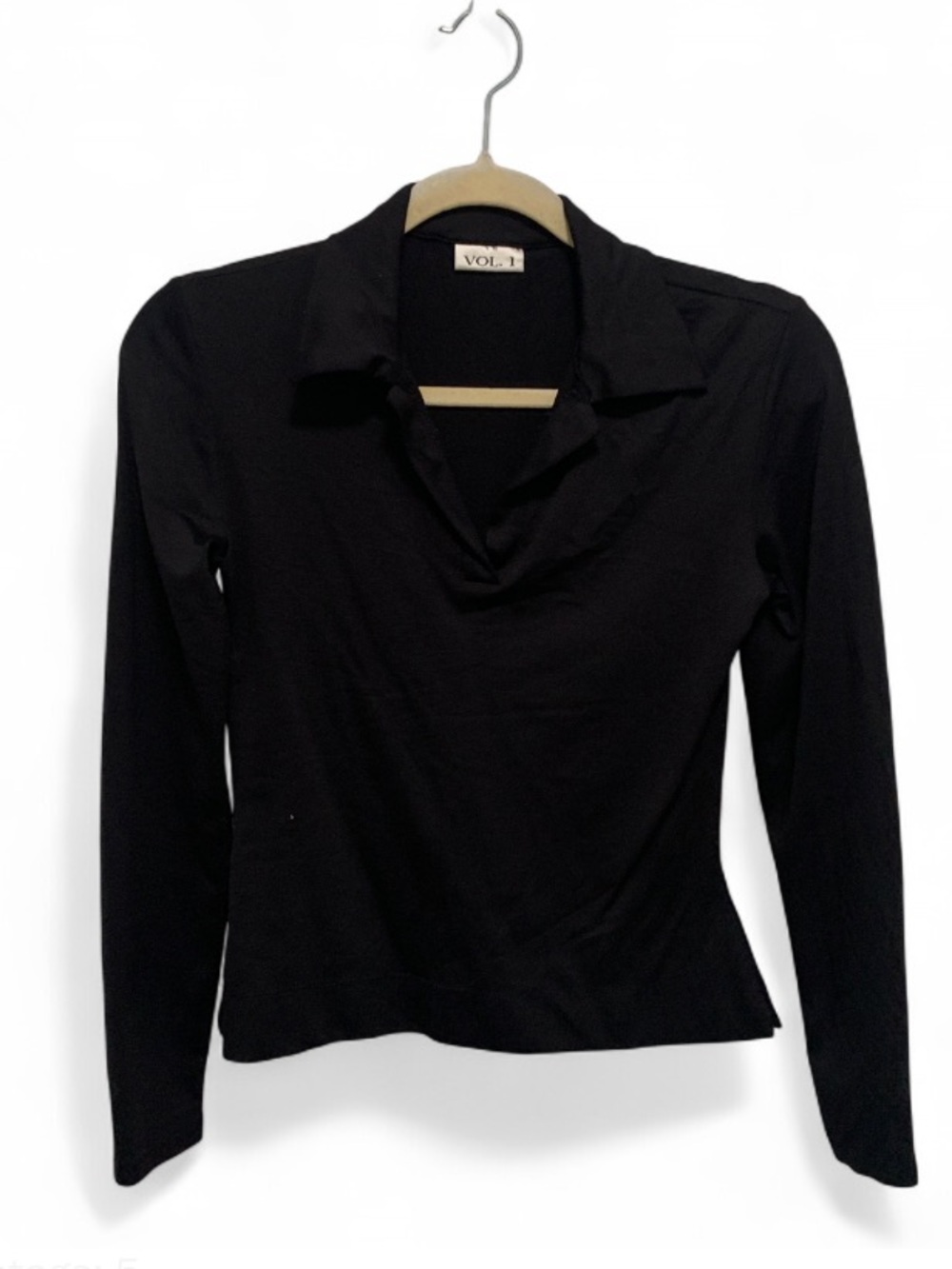 Y2K Vol I Black Long-Sleeve Collared Fitted Top